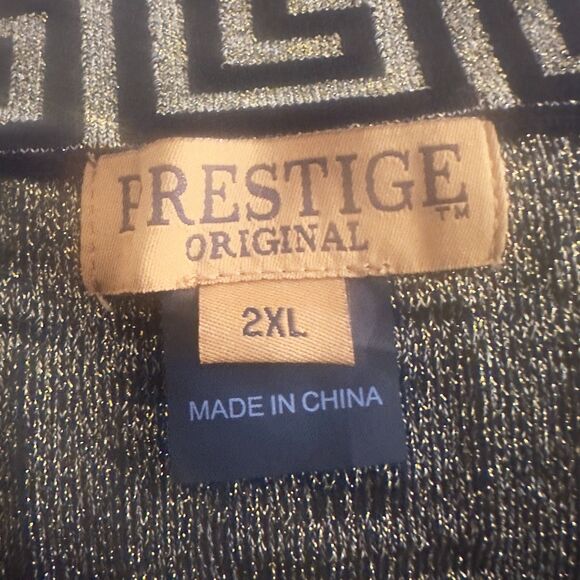 Prestige Black Gold Metallic Greek Key Geometric V-Neck Cardigan Sweater Sz 2XL - Picture 12 of 12